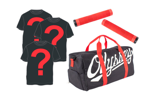 BUNDLE: Odyssey Slugger Duffle Bag with Odyssey Grips and 3 Shirts (Choose Size XS-2XL)