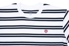 Odyssey Stitched Monogram Striped Tee (Navy/White with Burgundy Stitch)